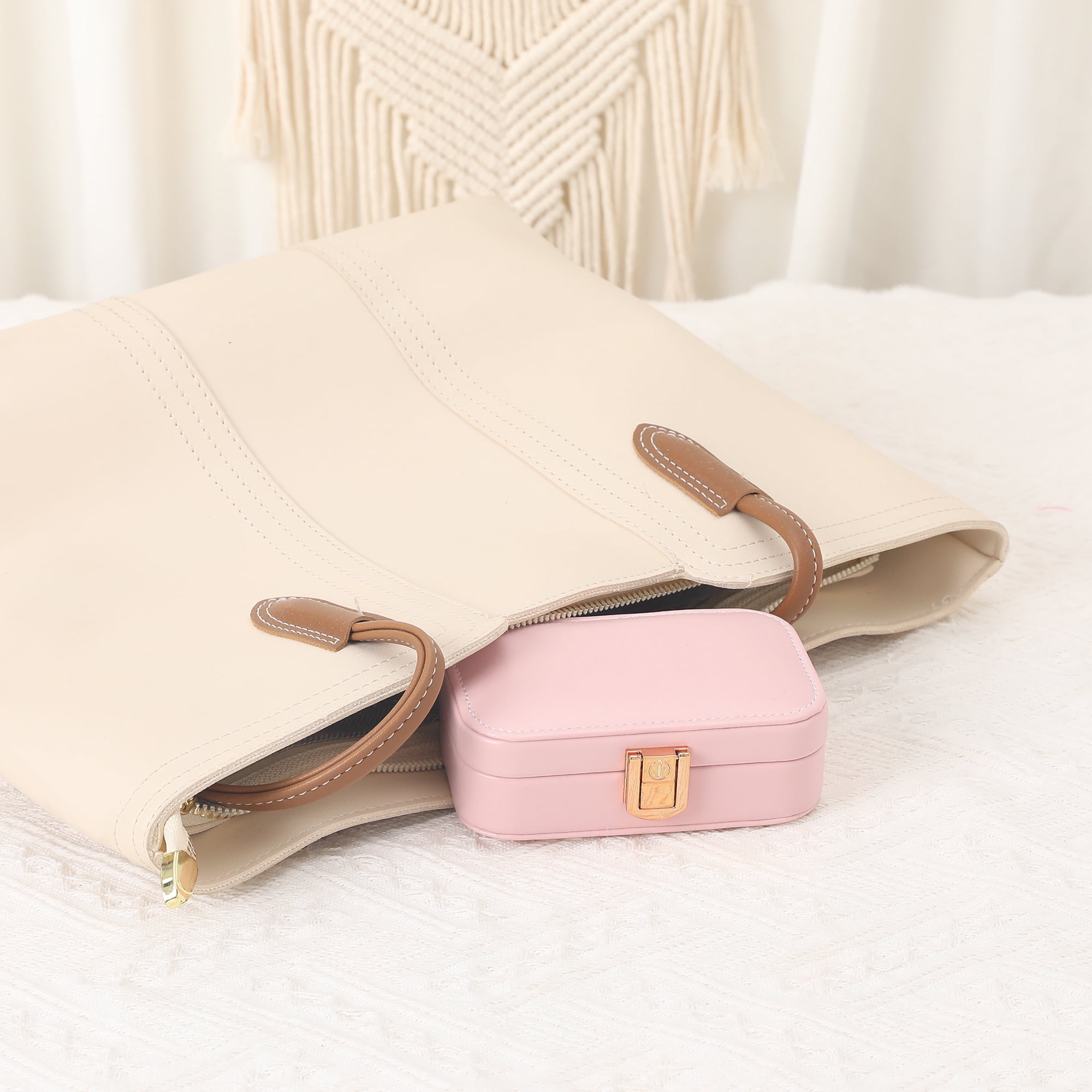 Unique Bargains Mini PU Leather Jewelry Box Jewelry Organizer Case Light Pink