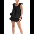 thumbnail image 3 of Conjunto de Pijama de Algodón de Dos Piezas para Mujer, con Volantes y Pantalones Cortos Informales, para Verano. Negro M, 3 of 8