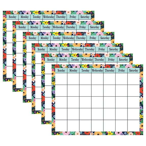Teacher Created Resources Wildflowers Calendar Chart, 17" x 22", Pack of 6