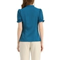 thumbnail image 4 of INSPIRE CHIC Women's Summer Tops Solid Color Bow Tie Neck Short Sleeves Wear-to-Work Blouses Peacock Blue L, 4 of 8