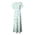 thumbnail image 6 of vigerkar Summer Dresses for Women 2025 Floral V Neck Long Dresses for Beach Vacation Flowy Casual Short Sleeve High Waist Retro Dress Sky Blue, M, 6 of 7