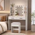 thumbnail image 2 of Vanity Desk Set with Mirror and Lights, Makeup Vanity Table with 2 Large Drawers& Charging Station, Modern Vanity Dressing Table with Stool for Bedroom, White, 2 of 9