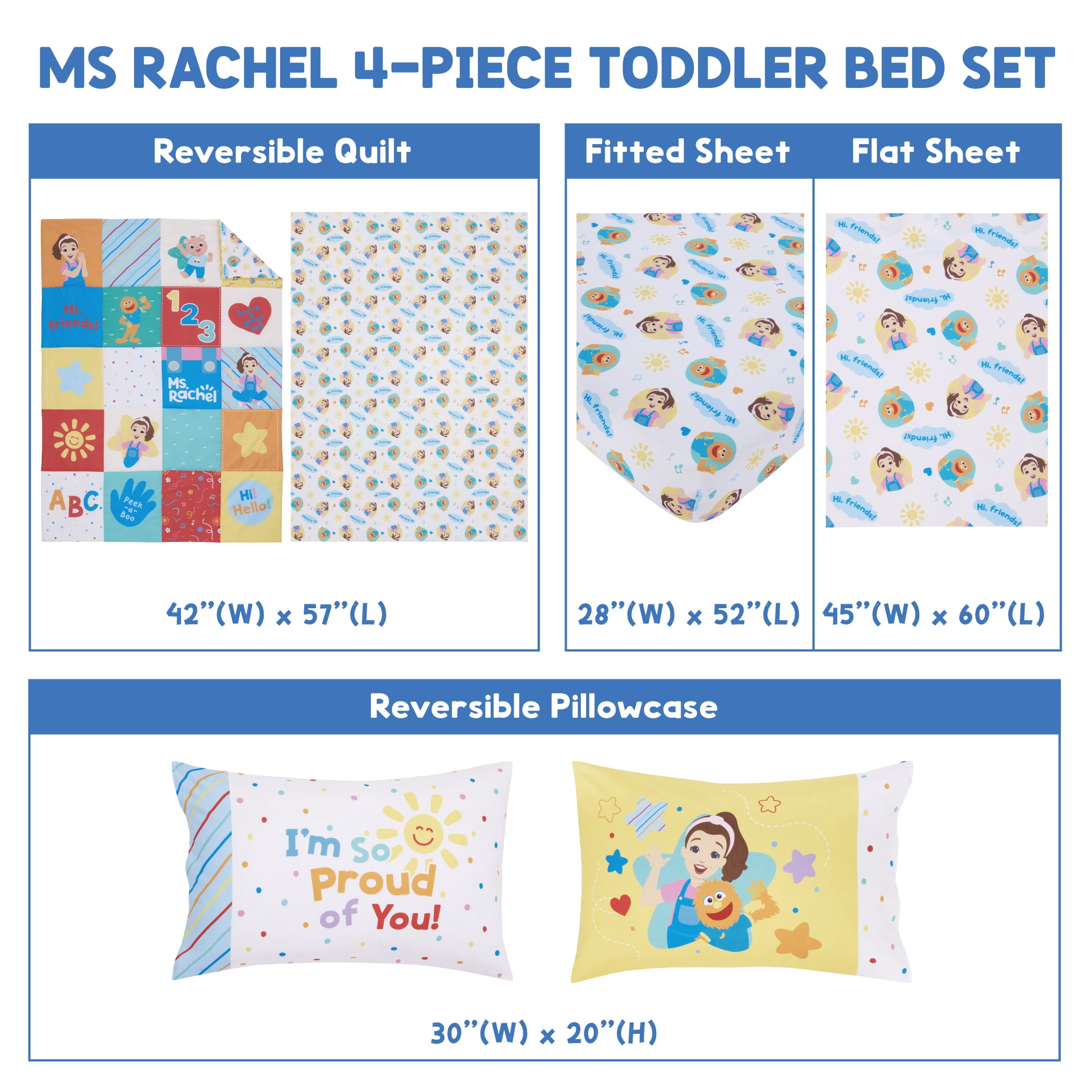 Ms. Rachel Happy Patchwork 4 Piece Toddler Bed Set