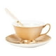 thumbnail image 1 of El juego de café está hecho de porcelana china de alta calidad, 3 piezas, taza de café de 200 ml con posavasos y cuchara, servicio de café, dorado., 1 of 5