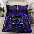 thumbnail image 2 of Feelyou Futuristic Gamepad Full Size Sheets, Neon Glowing Honeycomb Bed Sheets, Glitter Blue Games Console Sheet Sets, Ultra Soft Bedroom Decor, 4 Pieces, 2 of 7
