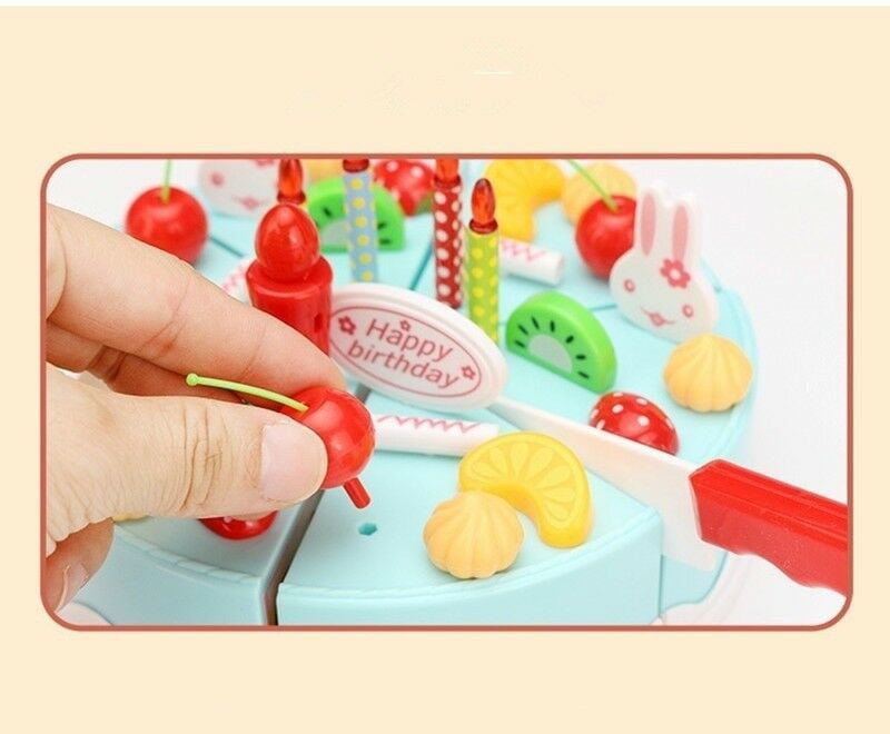 38Pcs Blue Pretend Role Play Kitchen Fine Toy Birthday Cake Food Cutting Set 