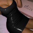 thumbnail image 4 of Mini vestido sin mangas de cuero de imitación sólido con cuello redondo Sexy a la moda para mujer, vestido ajustado para fiesta y Club Fridja  hjkh619, 4 of 7