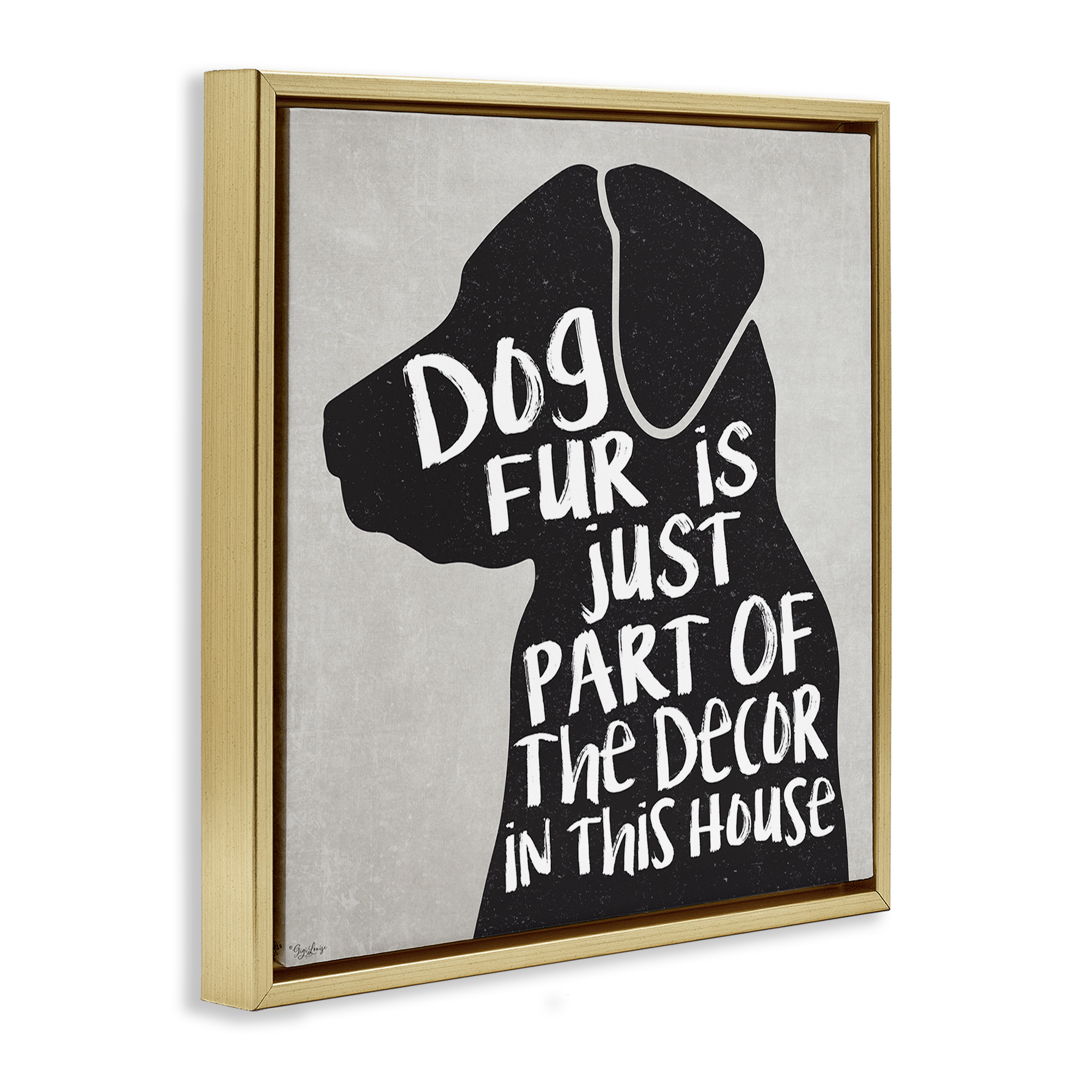 Stupell Industries Dog Fur Funny Pet Phrase Animals & Insects Painting Gold Floater Framed Canvas Art Print Wall Art, 18 x 18