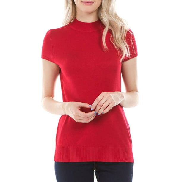 ClothingAve. Women's Mock Neck Short Sleeve Sweater Female Sweater