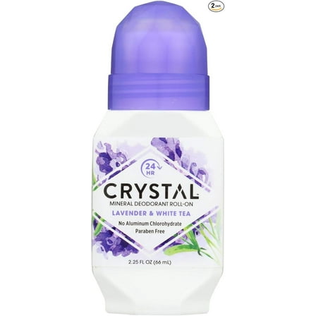 Crystal Mineral Deodorant Roll-On, Lavender & White Tea 2.25 oz (Pack of 2)