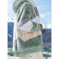 thumbnail image 6 of Womens Winter Fuzzy Fleece Jacket Hooded Color Block Patchwork Coats Outerwear with Pockets Green XXXL, 6 of 9