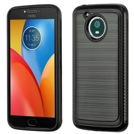 - Motorola Moto E4 Plus XT1773 Phone Case Shockproof Hybrid Rubber Rugged Case Cover Brushed With Carbon Fiber Accent Black