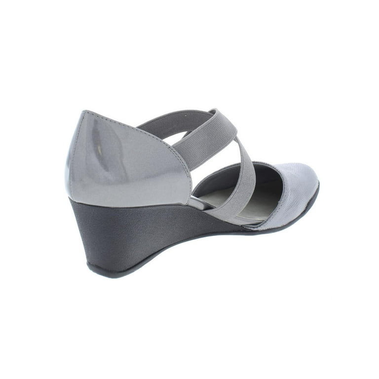 Anne Klein Sport Womens Teaberry Faux Leather Wedge Heels Gray 8