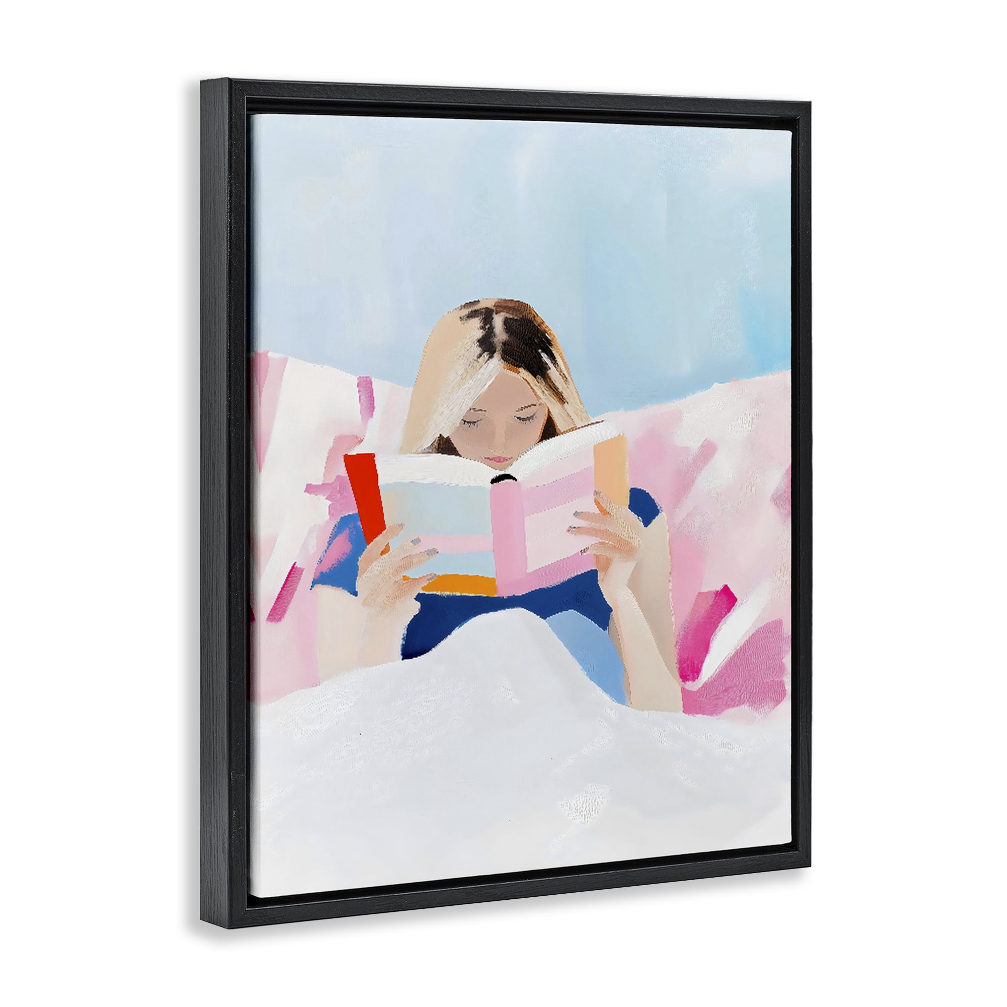 Stupell Industries Cozy Reading In Bed Black Framed Floater Canvas Wall Art, design by The Prints Vibe