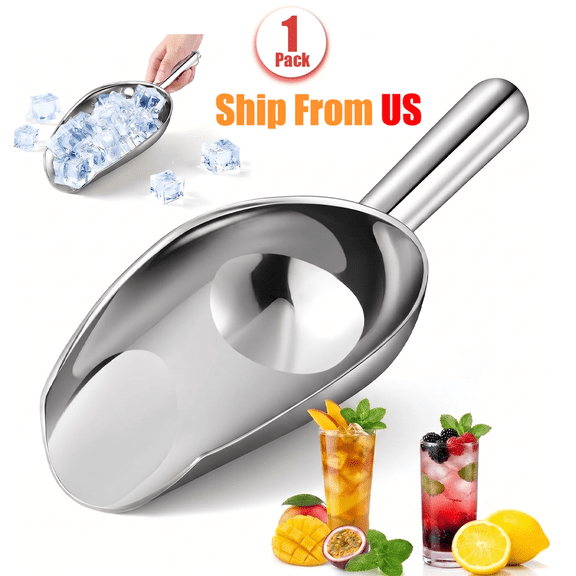 12oz Stainless Steel Ice Scoop for Freezer, Dishwasher Safe Metal Scooper with Long Handle, Premium Stainless Steel Food Scoopers for Kitchen, Bar Party Wedding, Rust-Resistant