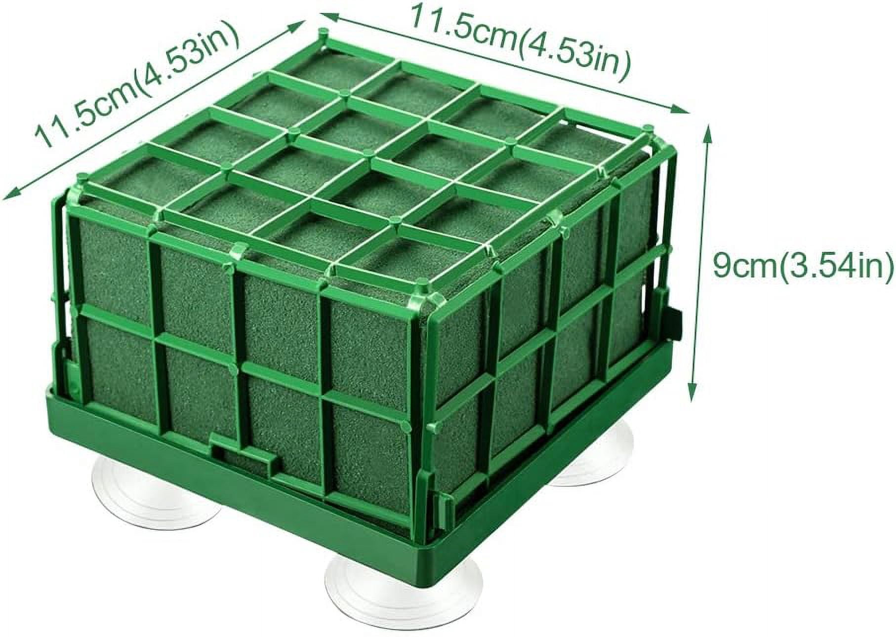 ABPETE 2 Floral Foam Cage with Suction Cups for Flower Arrangements, Square Floral Foam Cage Flower Holder for Fresh Flower Arrangement and Wedding Car Decorations(Green)