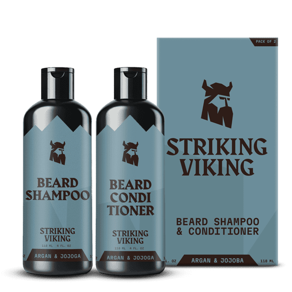 Striking Viking Beard Shampoo & Conditioner 2 x 4 oz Argan Jojoba Oil Natural Beard Care Wash Set