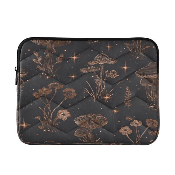 Quilted Laptop Sleeve for 13-16 Inch Laptops Protective Laptop Case Cover Lightweight Travel & Office Essentials Mushrooms and Glittering Stars