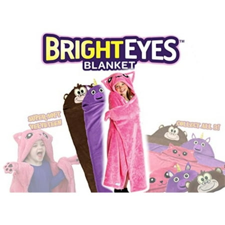 Bright Eyes Blanket SUPER SOFT Snuggie for Kids Hooded, Blanket, Robe Comfy Throw Blanket, Purple Unicorn; Warm Fuzzy Blanket