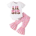 thumbnail image 2 of Wavsuf Summer Toddler Donut Letter Little Sister Print Short-sleeved Onesie Flared Pants Girl's Suit 3-18 Months White Size 3M, 2 of 4