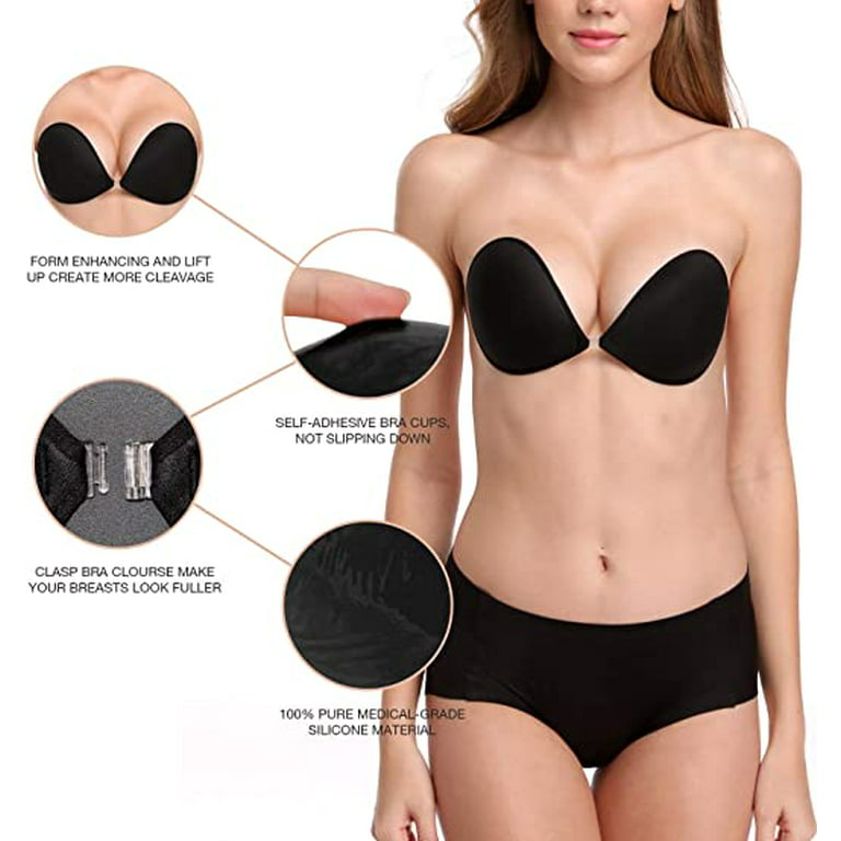 Dicasser 3 Pair Push up Adhesive Bra Invisible Strapless Reusable Plunge  Bras Backless Silicone Sticky Bra 