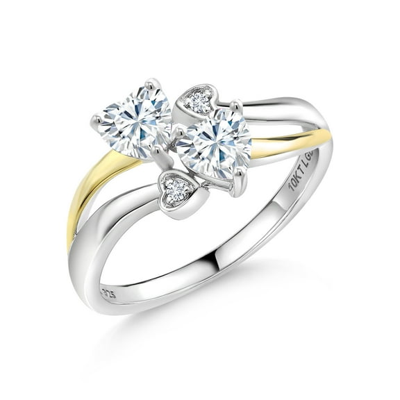 Gem Stone King 925 Silver and 10K Yellow Gold White Moissanite and White Lab Grown Diamond Ring for Women (0.86 Cttw, Gemstone, Heart Shape 5MM, Size 9)