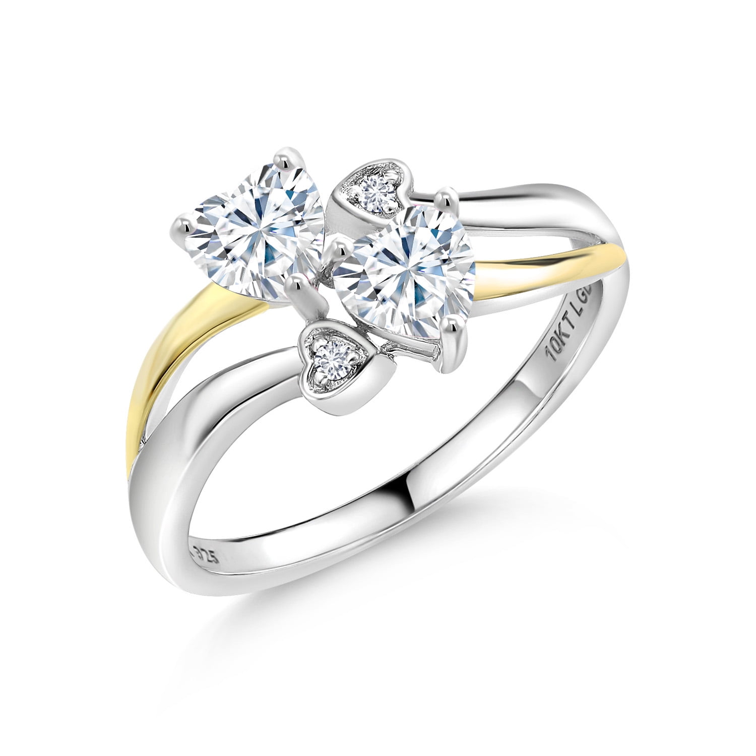 Gem Stone King 925 Silver and 10K Yellow Gold White Moissanite and White Lab Grown Diamond Ring for Women (0.86 Cttw, Gemstone, Heart Shape 5MM, Size 9)