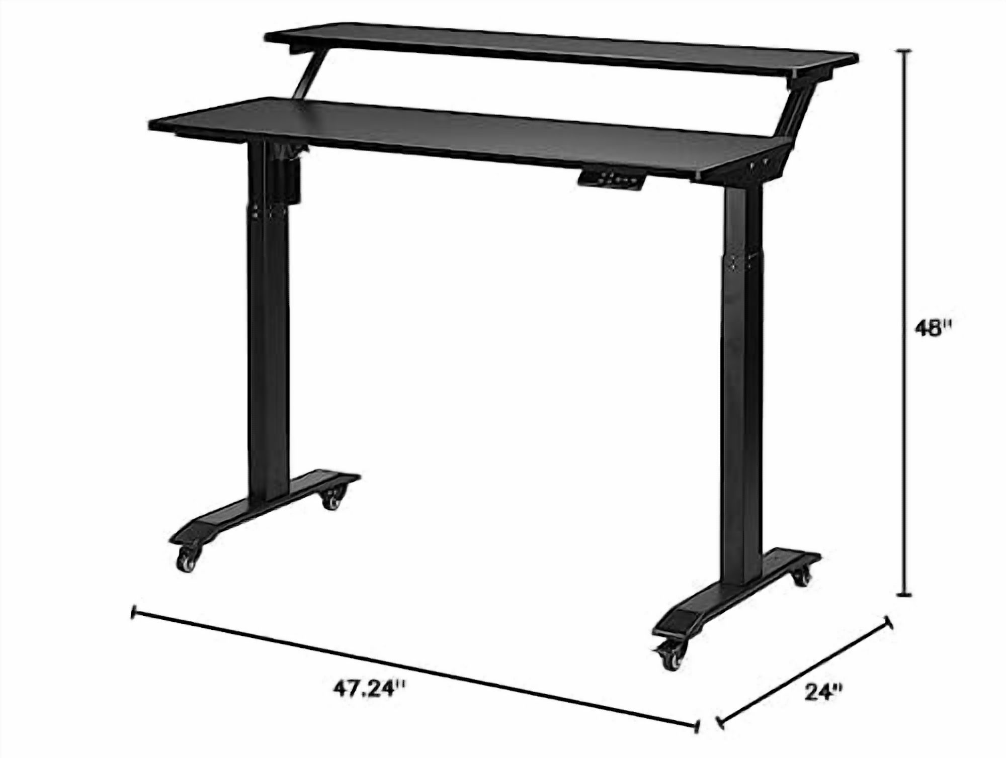 UNICOO® 2 Tier Electric Height Adjustable Standing Desk with Wheels, Electric Mobile Standing Workstation, Sit Stand Desk Home Office Desk Whole-Piece Desk Board 48 * 24 in (KT1002-BB) 2Tier