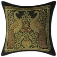 thumbnail image 2 of Stylo Culture Indian Decorative Sofa Black And Gold Christmas Pillow Covers Peacock Floral 12x12 Jacquard Weave Banarasi Throw Pillow Covers Brocade 30x30 cm Cushion Covers (Set Of 2), 2 of 4