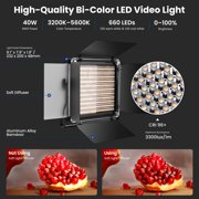 Neewer 2-Pack Bi-Color 660 LED Video Light Kit, 3200-5600K CRI96+, Dimmable, with Barndoor & 75 Stands, for Studio