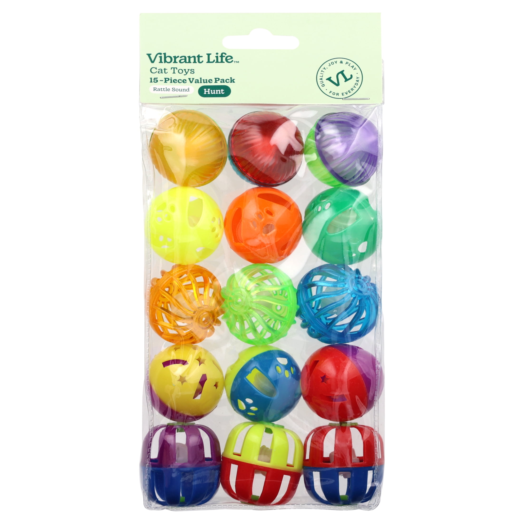 Vibrant Life Value Pack Plastic Ball Cat Toys, 15 Count