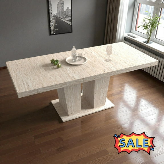 Tcbosik 63" - 78.7" Extendable Dining Table for 6-10 Person, Modern Kitchen Table for Living Room, Beige