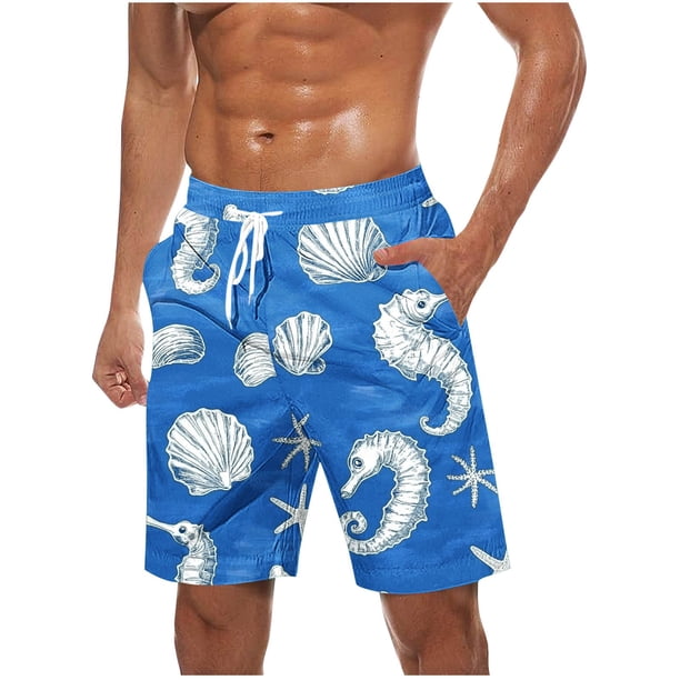 Pantalones Cortos para Hombre de Cintura Elástica con Bolsillos Pantalones de Playa de Impresión Casual, Poliéster Ligero de Moda para la Primavera Verano Al Aire Libre Y el Uso Diario