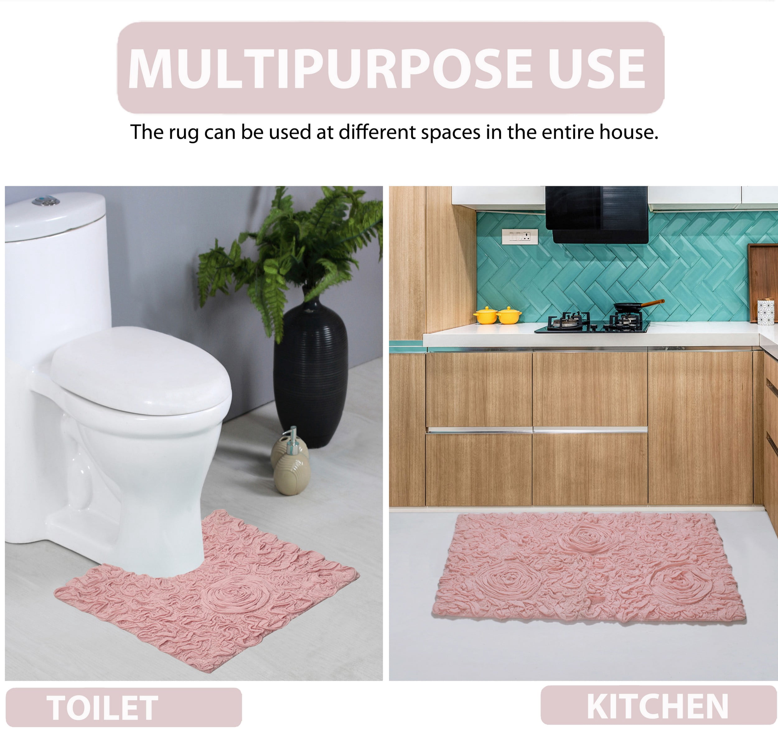 Home Weavers Bell Flower Collection Bathroom Rug 100% Cotton Tufted Bath Rugs, Soft Absorbent Bath Rugs, Non-Slip Bath Mats, Machine Washable, Bath Mats for Bathroom Floor, 24"x40" Rectangle, Pink