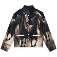 thumbnail image 4 of Jackets for Women Winter Coat Jackets Flannel Stand Collar Jacket(Galloping Horses Art Print,Size:S-4XL), 4 of 7