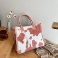 thumbnail image 4 of fankhu Women Large Soft Autumn Tote Purse PU Cow Print Winter Plush Handbag (Cow Pink), 4 of 9