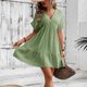 thumbnail image 5 of Vestido de Verano de Manga Corta para las Mujeres Casual V-Cuello Mini Vestido Sólido, Vestido de Fiesta de Manga Corta para la Primavera, 5 of 8