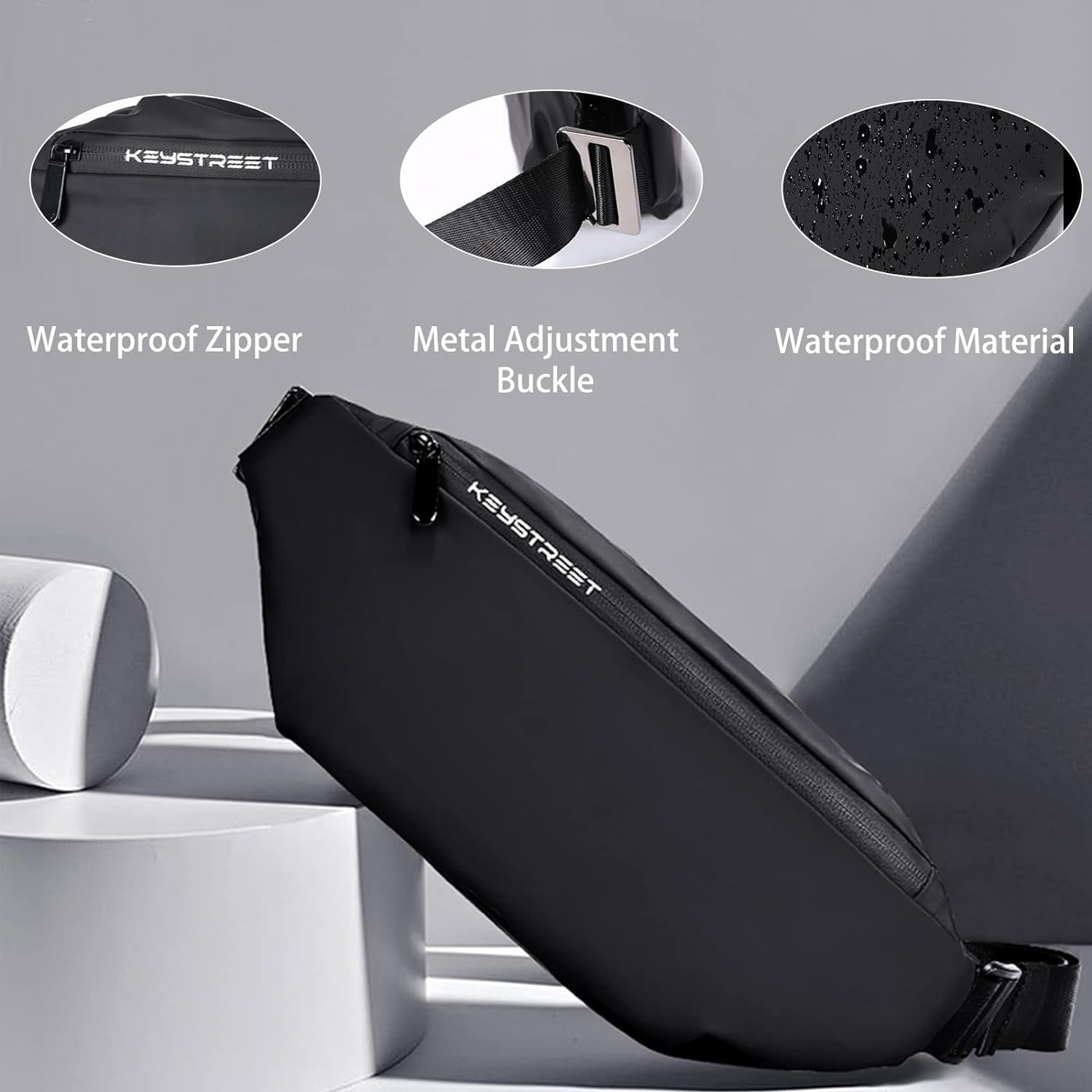 Crossbody Fanny Pack for Men, Large Waterproof Waist Bag Pack, Fashionable Chest Belt Bag for Men Travel Running Cycling Sports, Carrying All Phones