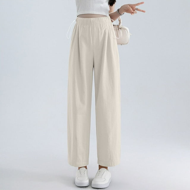 hengsof Maternity Drawstring Pocket Straight Pants Loose Wide Leg Ninth Pants Casual Elastic Waist Pants