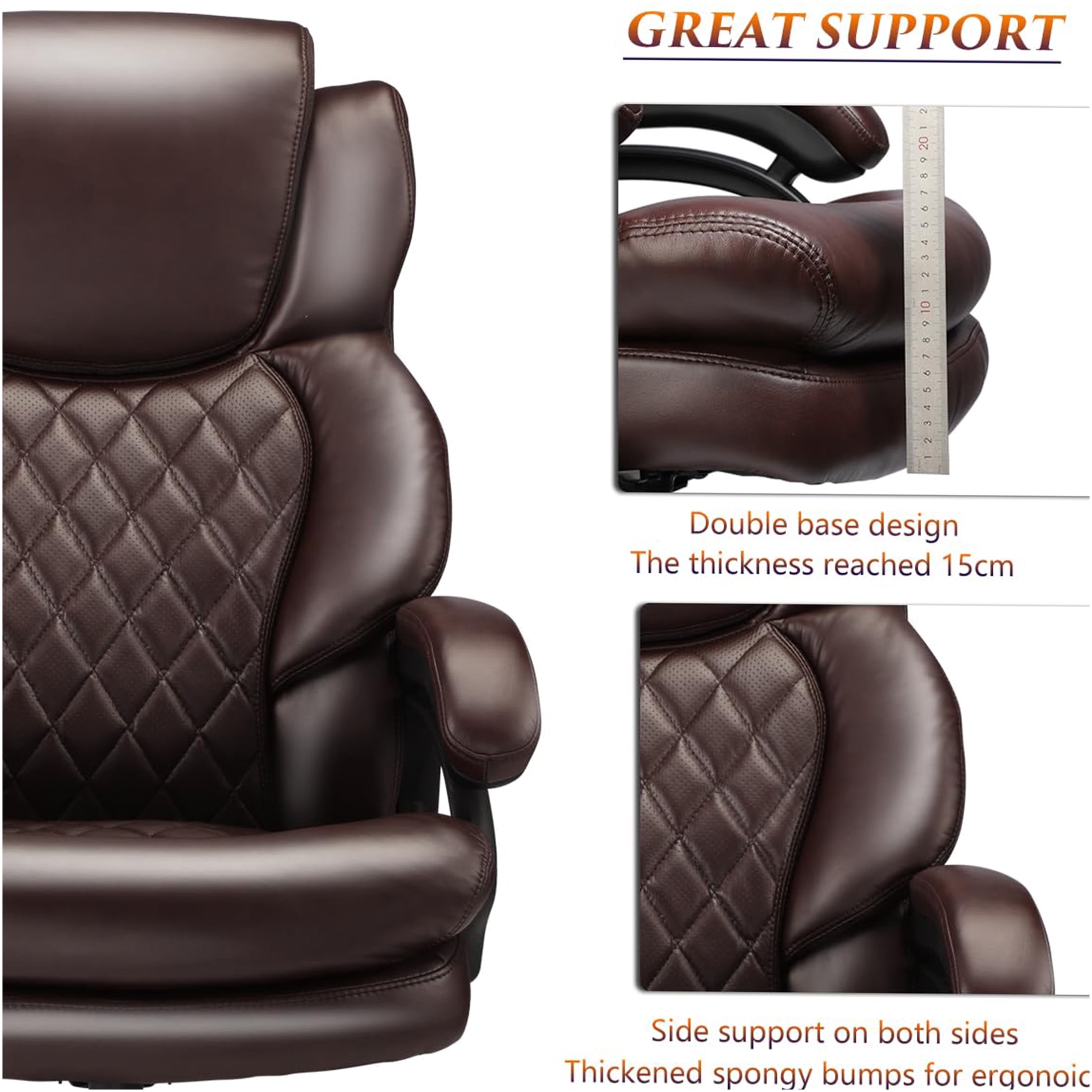 JERFIT Ergonomic Office Chair with Lumbar Support, Adjustable Swivel Desk Chair, Brown Fabric Executive Chair for Home Office Comfort