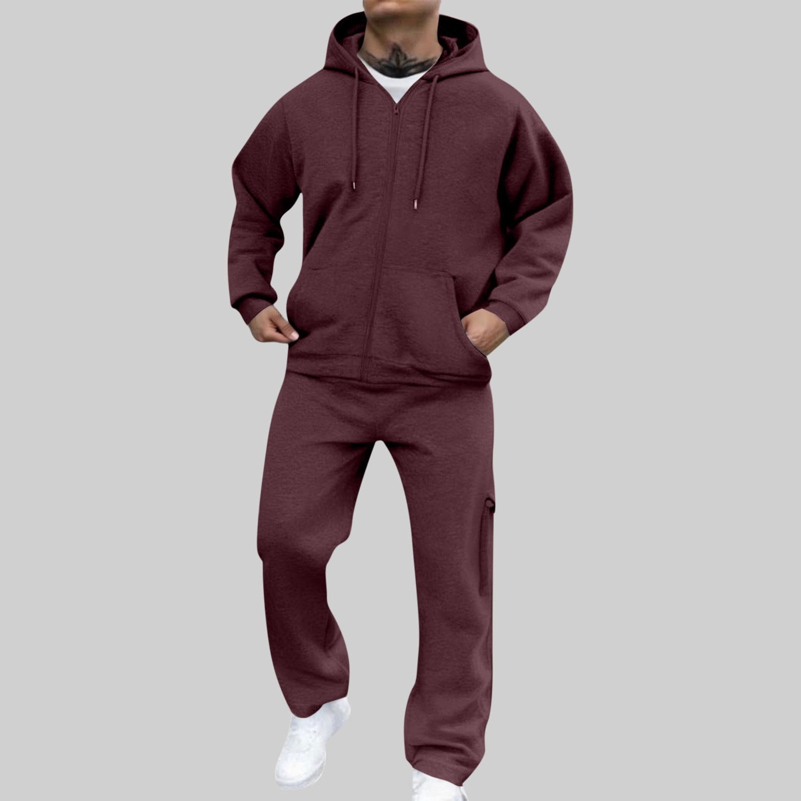 Survêtement Été Homme 2 Pièces Lin Coton - Ensemble Col V Manches Courtes + Pantalon Jogging Décontracté Plage