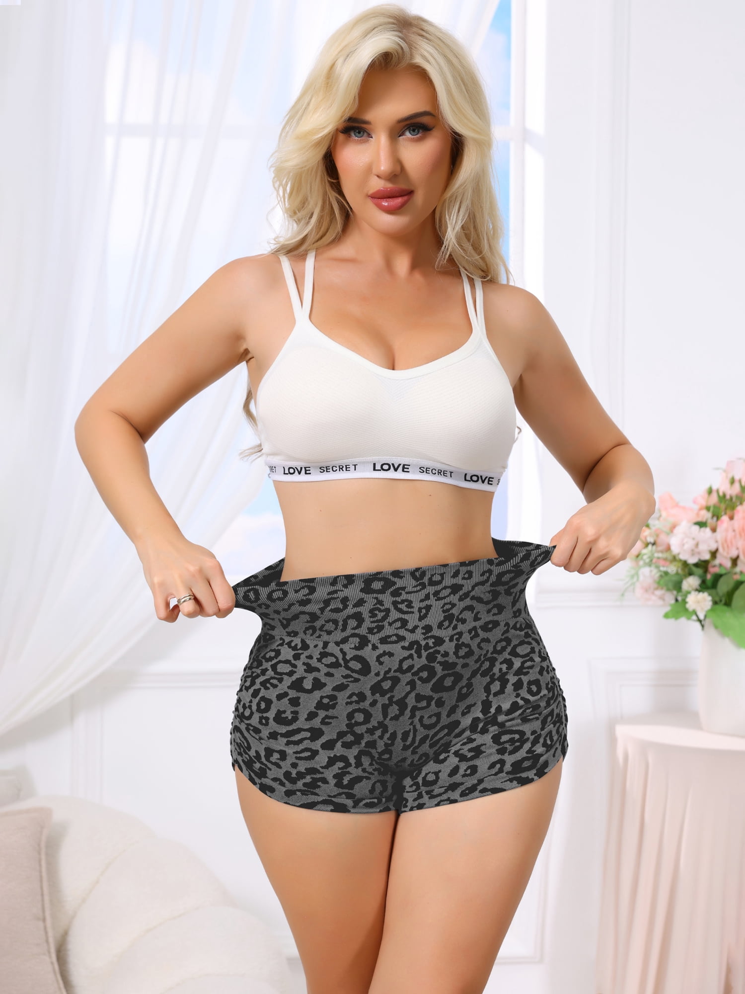DARING DIVA Women's High Waisted Leopard Boxer Briefs Shapewear XL Balck Grey