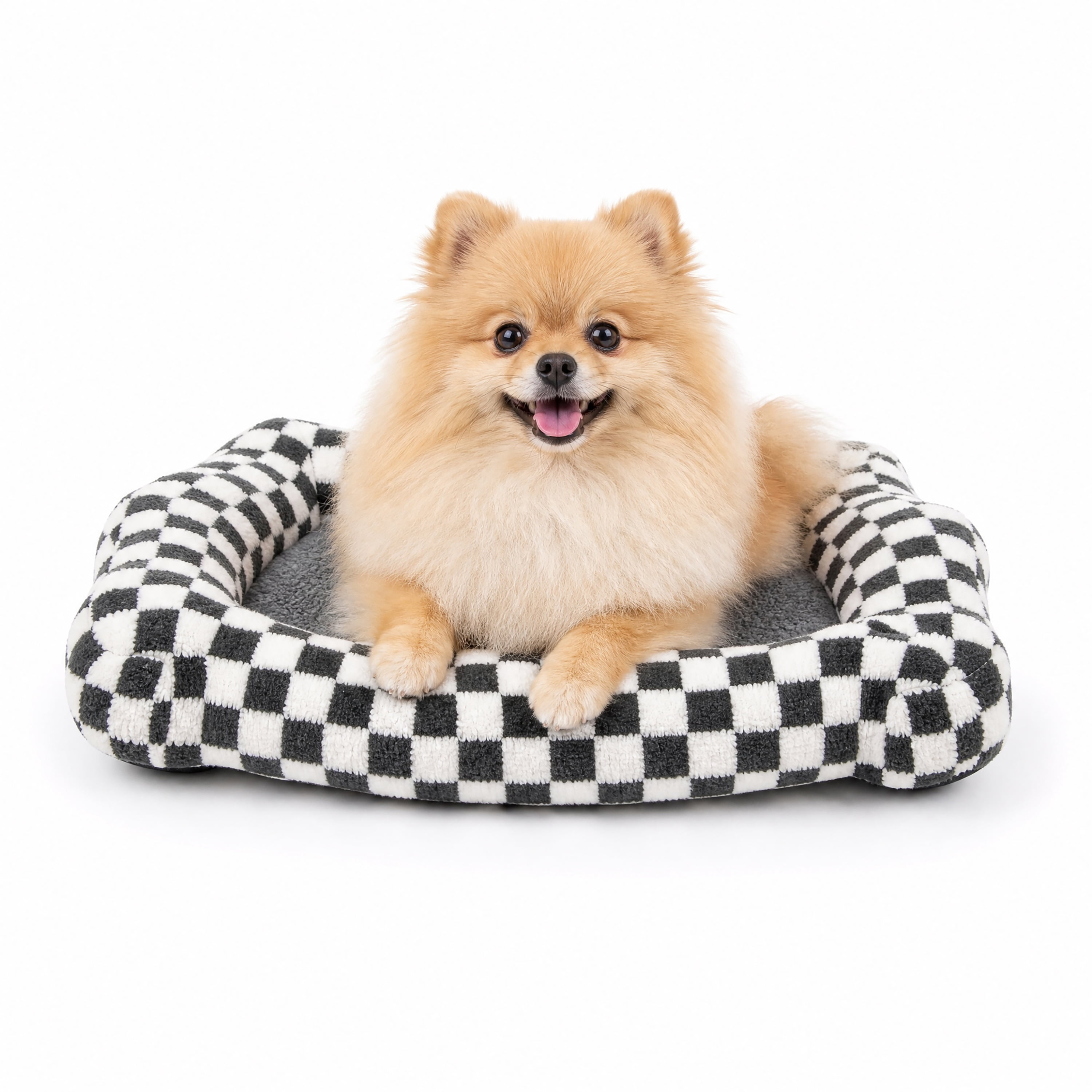 Oodles Checkered Sherpa Cloud Pet Bed, Black, Small 24" L x 17.5" W