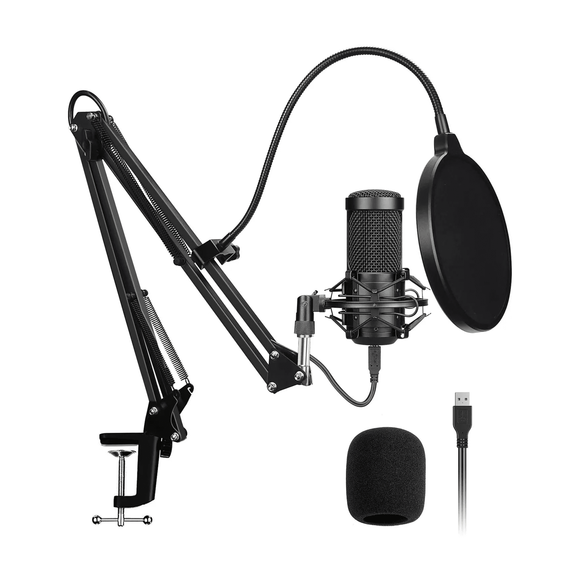 USB Streaming Podcast Microphone Kit,Professional 192KHZ/24Bit Studio  Cardioid Condenser Computer PC Mic Kit with Scissor Arm Shock Mount Stand  Pop Filter for Music Recording,YouTube 