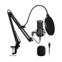 USB Streaming Podcast Microphone Kit,Professional 192KHZ/24Bit Studio Cardioid Condenser Computer PC Mic Kit with Scissor Arm Shock Mount Stand Pop Filter for Music Recording,YouTube