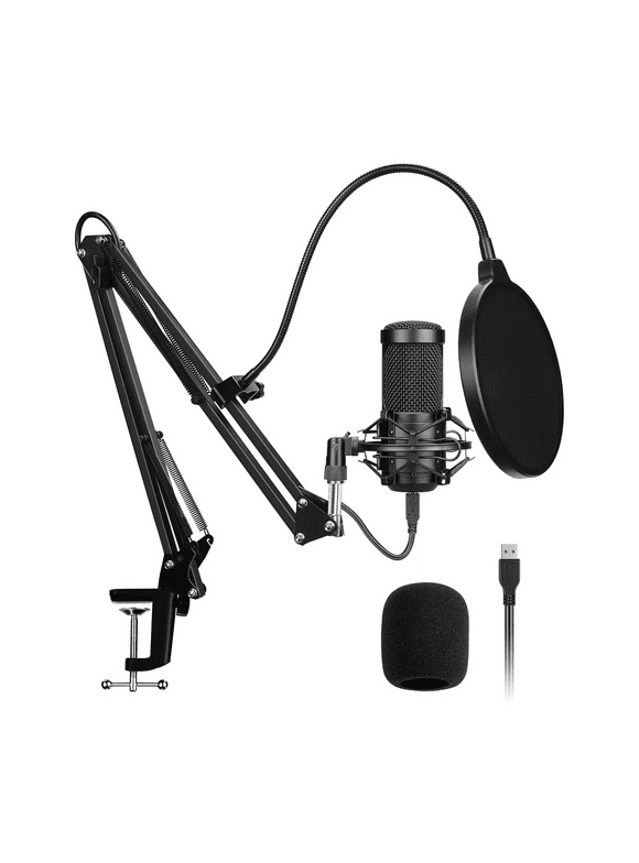 USB Streaming Podcast Microphone Kit,Professional 192KHZ/24Bit Studio Cardioid Condenser Computer PC Mic Kit with Scissor Arm Shock Mount Stand Pop Filter for Music Recording