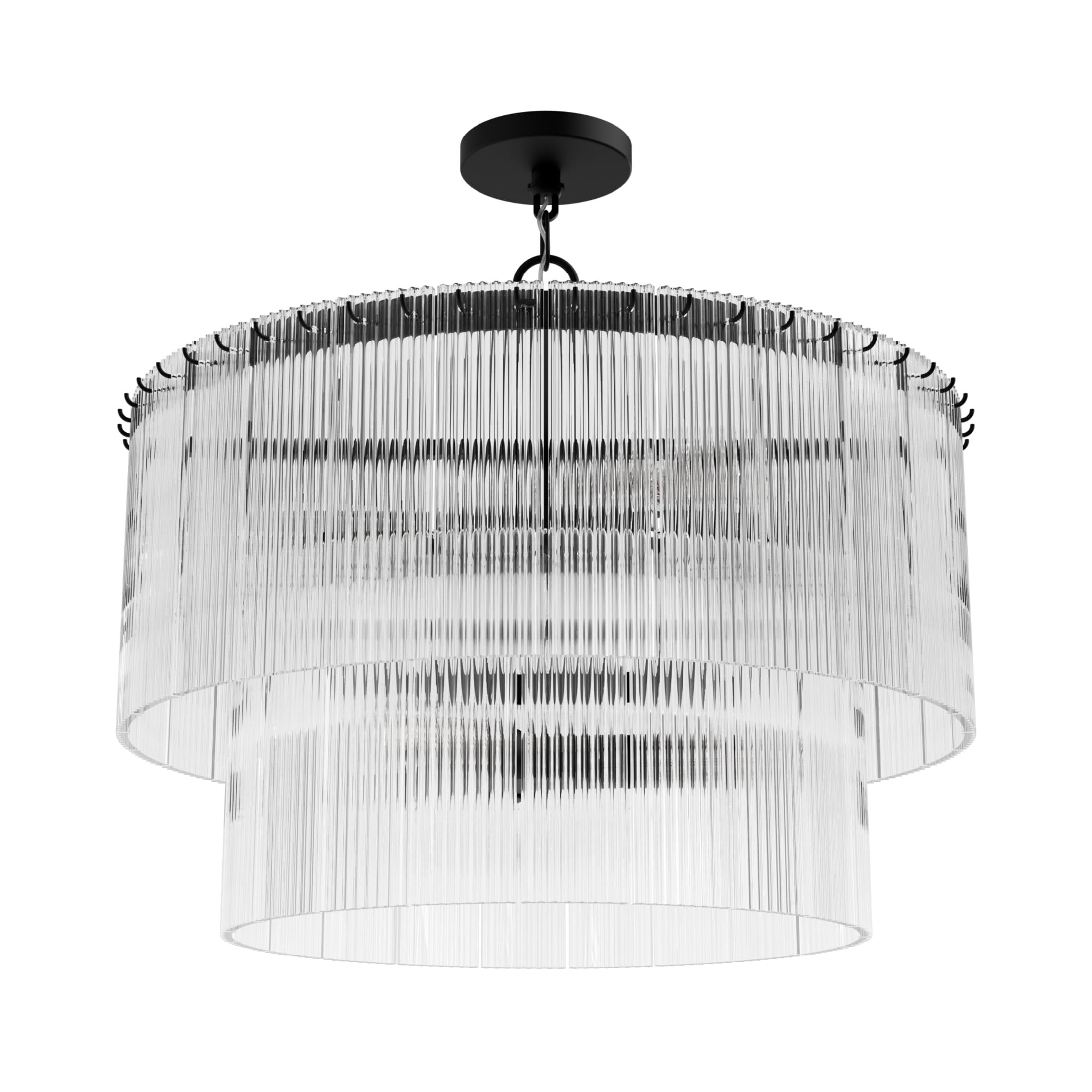 Hunter - Ontario 6-light Matte Black, Large Chandelier, Dimmable, Transitional Style, Cylinder Shaped, for Bedrooms, Dining, Living Rooms - 13143