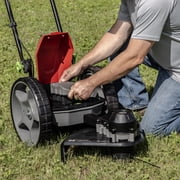 Earthquake 60V Walk Behind String Mower, Includes Two 4Ah Batteries, 22” Cutting Diameter, Three Cutting Speed Dial, 14” Never-Go-Flat Wheels, Easy Assembly, Adjustable Handlebar, 44965