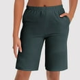 thumbnail image 2 of BLVB Women's Bermuda Long Shorts with Pockets Elastic Waisted Knee Length Shorts for Women Walking Athletic Lounge, 2 of 5