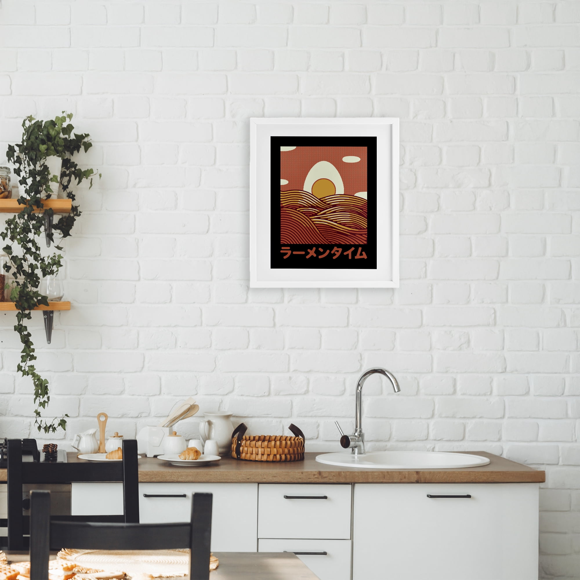 Stupell Industries Minimalist Egg & Ramen Sunset White Framed Print Under Glass, design by Tobe Fonseca
